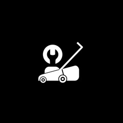 Repair of lawn mower icon isolated on dark background