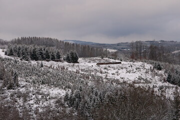 Obraz premium Landschaft mit Schnee grauen Wolken