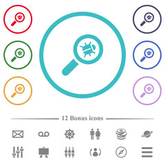 Bug tracking flat color icons in circle shape outlines