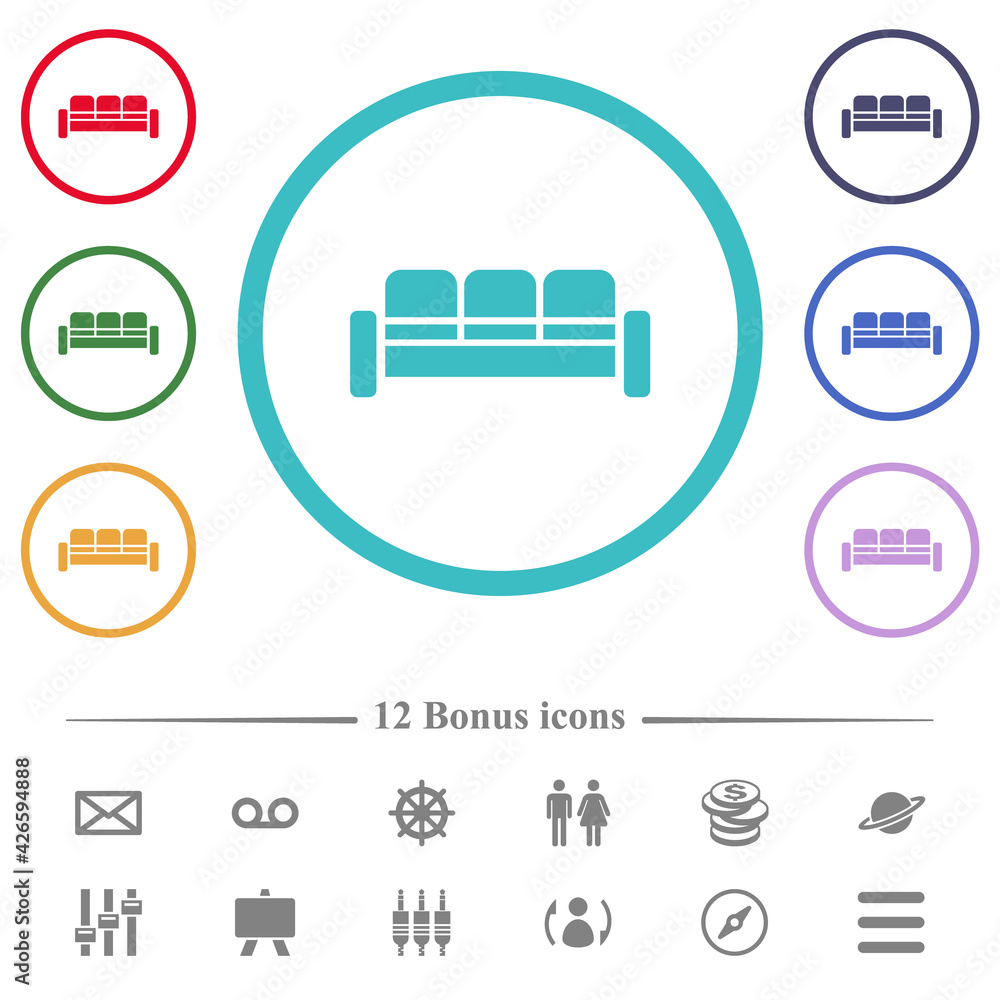 Poster sofa flat color icons in circle shape outlines