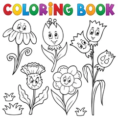 Keuken foto achterwand Voor kinderen Kleurboek happy cartoon bloemen set 1