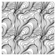 Abstract seamless pattern with black linear waves for coloring. Design for backdrops and colouring book with sea, rivers or water texture. Repeating texture.