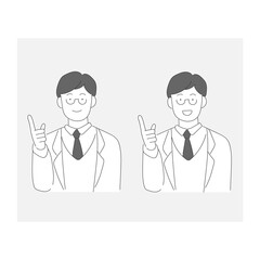 指差しをする白衣の男性のイラスト