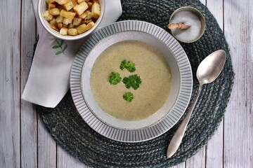 Creamy mushroom soup made of champignons