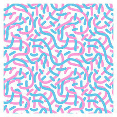 Pattern of blue and pink lines of scrawl. Repeating texture. Figure for textiles.