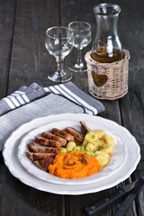 Duck breast with potato and pumpkin puree