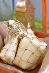 Ketupat, Rice Cake in Diamond Shape Pouch Made from Woven Coconut Leaves