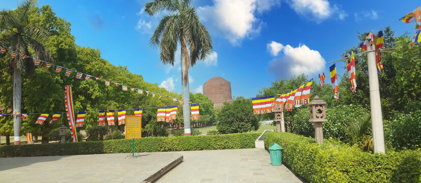 Dhamekh Stupa with blue sky in Sarnath Varanasi U.P. India