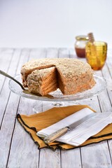 Homemade honey cake, traditionally called medovnik in Czech and Russian
