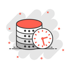 Data center icon in comic style. Clock vector cartoon illustration on white isolated background. Watch business concept splash effect.