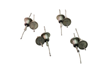 medium power rectifier diodes, old, in pairs, electronic components isolated on white background