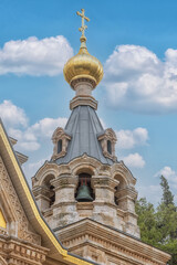 Fototapeta na wymiar The Church of Mary Magdalene, a Russian Orthodox church located on the Mount of Olives