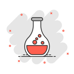 Chemistry beakers sign icon in comic style. Flask test tube vector cartoon illustration on white isolated background. Alchemy business concept splash effect.