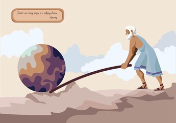 Ancient Greek mathematician Archimedes. Vector illustration in flat style. - obrazy, fototapety, plakaty
