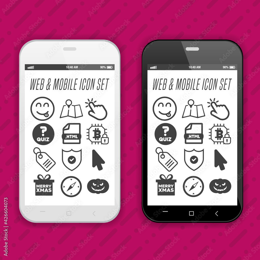 Poster modern smartphones with app icons on the touch screen display.