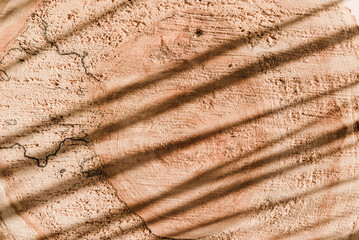 Wooden background with hursh palm leaves shadows. Minimal concept mock up background.