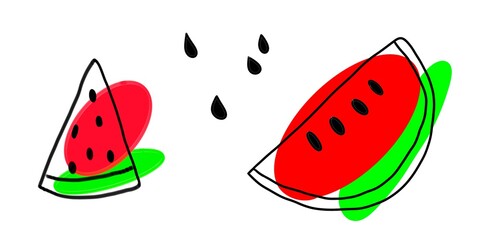 Slices of watermelon isolated on white, sketch style. Hand drawing illustration, isolated, white background.
