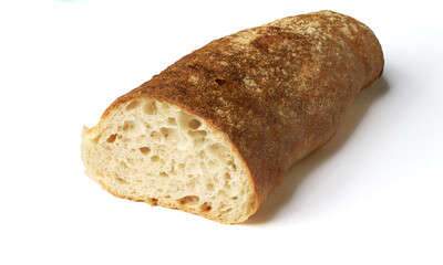 Cutted French baguette bread isolated on white