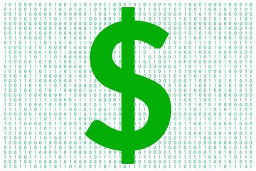 Digital dollar currency with one and zero binary code digit. Cryptocurrency electronic money and digital banking. Vector illustration