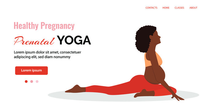 Black woman yoga. Pregnant yoga banner. Vector illustration, eps 10