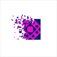 Rectangle tile disintegration into pixels, illustration for graphic design