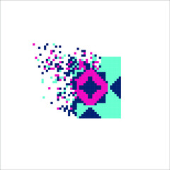 Colorful Pixel tile disintegration into pixels, illustration for graphic design