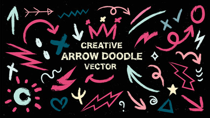 Vector Arrow doodle design vector. Hand drawn Old school tattoo vector elements.
Trendy hipster icon funny design with brush and texture. Cartoon elements.  