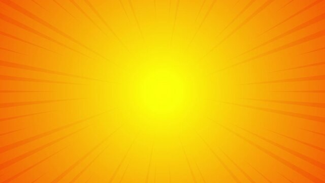 Comic speed radial abstract background. High-speed abstract lines moving from the edges to the center. Pop art style background. Seamless looping animation on yellow and orange gradient background.