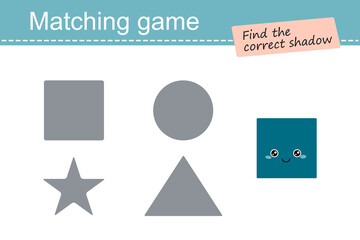 Matching game for children. Geometric shapes, square. Cartoon flat style