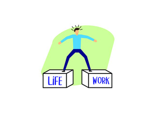 Man standing on two boxes, striking a balance between work and life.