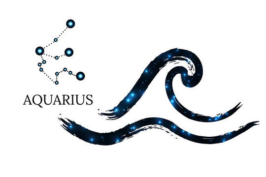 Zodiac sign with text. aquarius symbol isolated on white background. Vector illustration