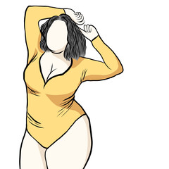 Obraz na płótnie Canvas Body positive concept.Woman plus size.Confident obese women wearing a variety of swimwear,swimsuit or bikini in summer.Creative with illustration in flat design.