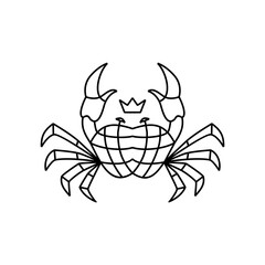 crab king crown monoline logo vector icon illustration