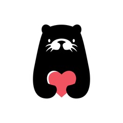otter love heart logo vector icon illustration