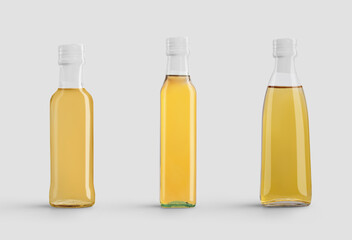 Set of mockup isolated glass bottles with olive, sunflower oil