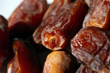 Close up of Khalas dates fruit from Saudi Arabia ready for ramadan