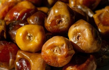 Close up of sukkari dates fruit  ready for ramadan