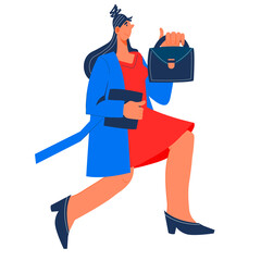 Business woman cartoon character running. Personal goal and professional development opportunity. Women career and occupation, flat vector illustration isolated on white background.