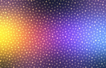Shimmer triangles cover rainbow background for festive design. Yellow pink lilac blue gradient. Fantastic colorful abstract template.