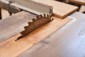 Circular saw on a workbench in a joinery