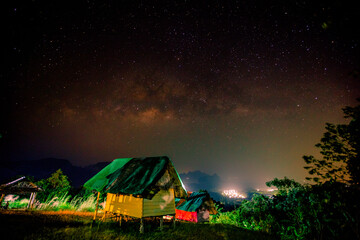 Abstract background of celestial stars, blurred wallpaper of the Milky Way at night, is a natural beauty. Seen during the time of the season