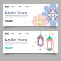 Ramadan Kareem Banner with Mandala and Lantern Illustration. Good Used for Product Social Media Banner, Sale Banner, Invitation, Greeting Card, Landing Page, etc. - EPS 10 Vector