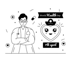 
Health day design in glyph line illustration

