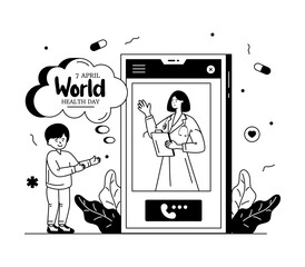 
An online doctor consultation glyph line illustration 

