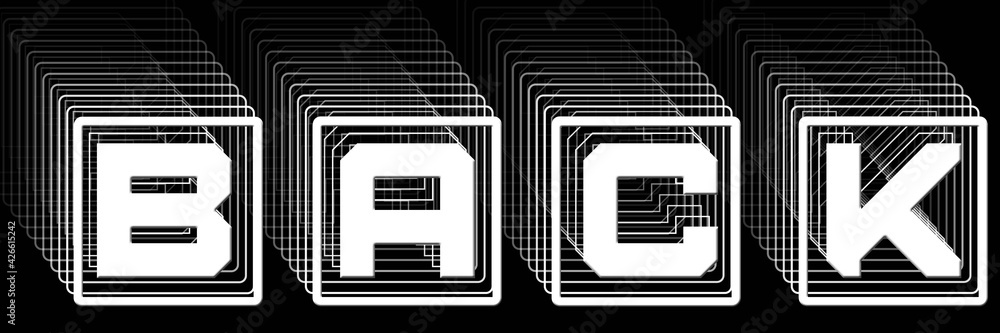 Poster back - white lettering in frame as abstract label with repeating effect on black background - 3d ill