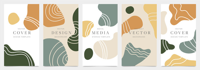 Cover templates vector set. Social media background design with floral and hand drawn organic shapes textures. Abstract minimal trendy style wallpaper. Vector illustration.