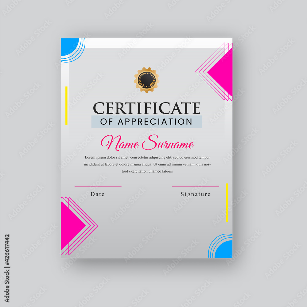 Wall mural Certificate Of Appreciation Or Diploma Template Design In Gray Color.