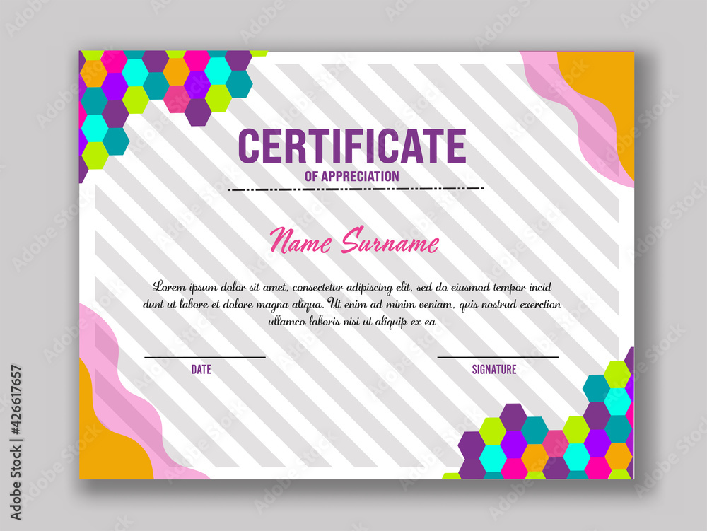 Poster editable certificate of appreciation template layout with abstract patterns.