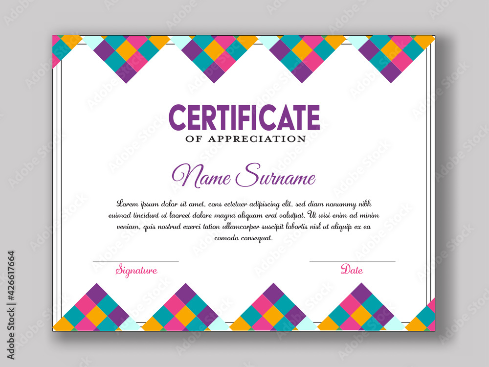 Poster certificate of appreciation template design with abstract pattern.