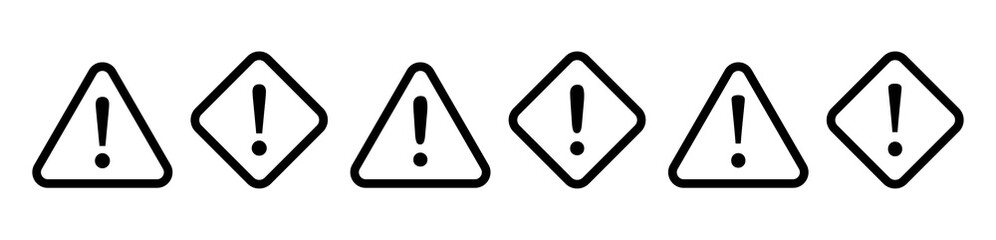 Set warning vector signs with an exclamation mark inside. Danger, hazard, attention symbols. Vector illustration eps10.